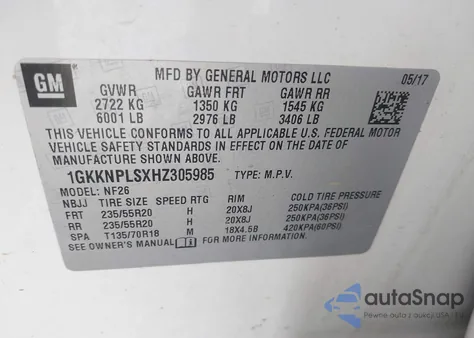 2017 GMC Acadia Denali z USA, uszkodzony, nr VIN 1GKKNPLSXHZ305985